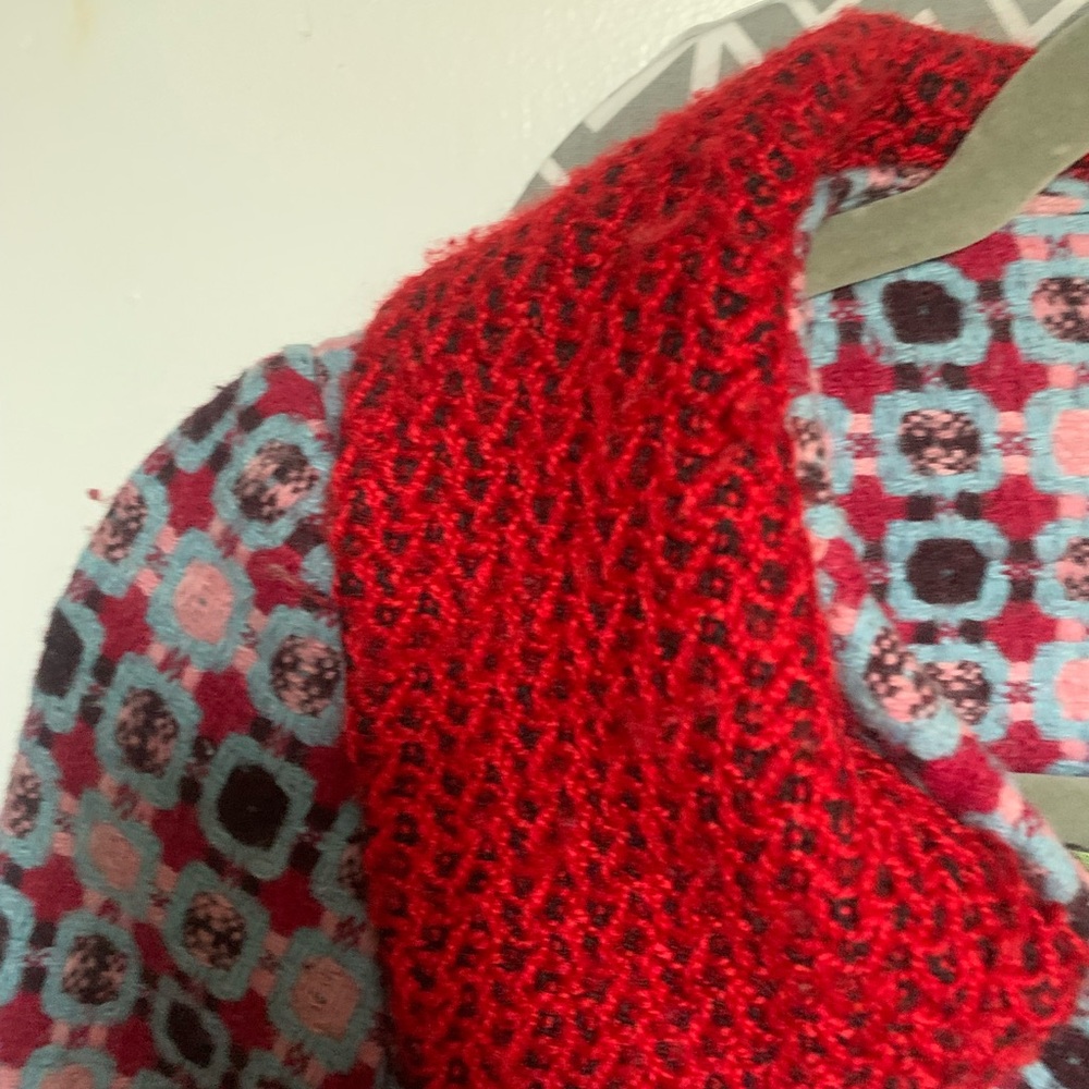An Ren Red Collar Mixed-Pattern Pea Coat - Picture 5 of 16